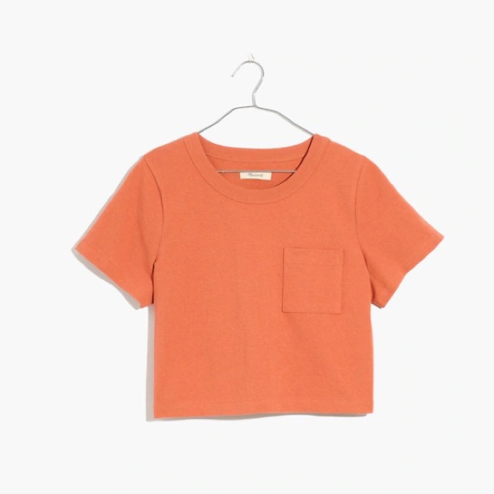 Madewell Organic Cotton Supercrop Pocket Tee - Sweet Dahlia - Coral Pink T-shirt